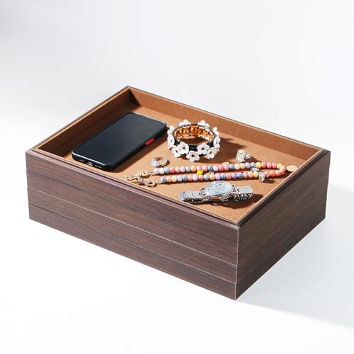 Wood Jewelry Organizer Tray, Drawer Tray (Brown, 2Pc, Flat) | Stackable Jewelry Display, Large Capacity Drawer Tray, Versatile Drawer Organizer, Multi-Purpose Storage - size: Blank+Blank
