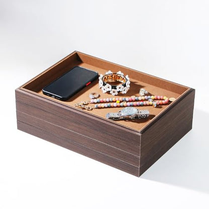 Wood Jewelry Organizer Tray, Drawer Tray (Brown, 2Pc, Flat) | Stackable Jewelry Display, Large Capacity Drawer Tray, Versatile Drawer Organizer, Multi-Purpose Storage - size: Blank+Blank