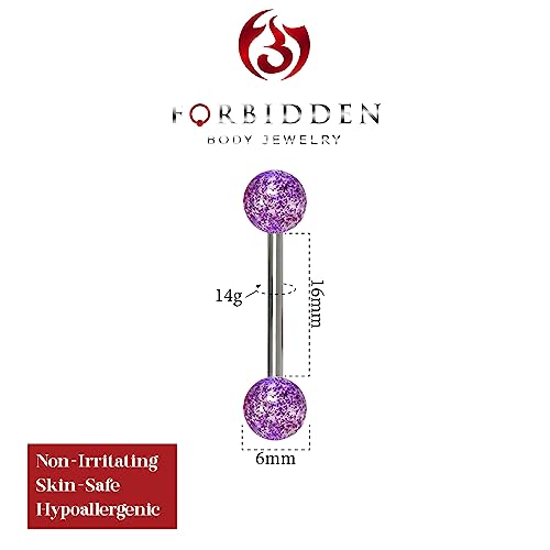 Forbidden Body Jewelry 14G 16mm (5/8 Inch) Surgical Steel Ultra Glitter Tongue Ring - style: Purple