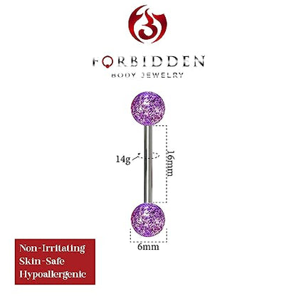 Forbidden Body Jewelry 14G 16mm (5/8 Inch) Surgical Steel Ultra Glitter Tongue Ring - style: Purple