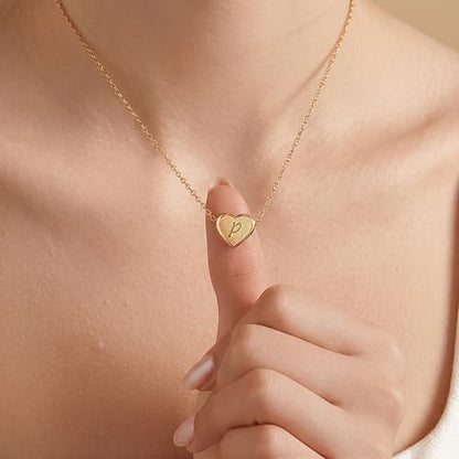 18k Gold Plated Heart Pendant Letter Necklaces for Girls Stainless Steel Initial Necklace for Women Birthday Gifts for Girls Women - color: Brushed Gold, style: Letter P