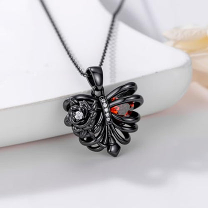 Sterling Silver Halloween Necklace Gothic Jewelry Gifts for Women Men - style: Skeleton Rose