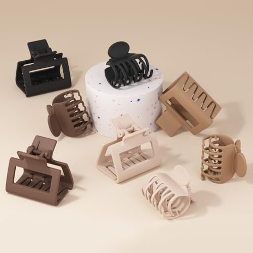 8 Pcs Medium Hair Clips for Women Girls - 2 Styles Rectangle and Double Row Teeth Small Claw Clips for Thin Fine Thick Hair, Matte Non-slip Strong Hold Jaw Clips Hair Accessories, Brown - color: Brown