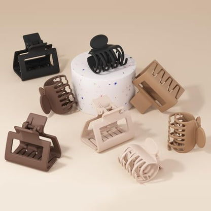 8 Pcs Medium Hair Clips for Women Girls - 2 Styles Rectangle and Double Row Teeth Small Claw Clips for Thin Fine Thick Hair, Matte Non-slip Strong Hold Jaw Clips Hair Accessories, Brown - color: Brown