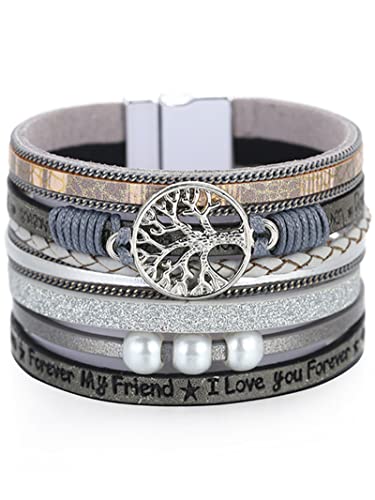 Long tiantian Boho Western Bracelets for Women Leather Wrap Bracelets Turquoise Bracelet Western Jewelry Country Concert Outfits - color: bracelet stack(grey)