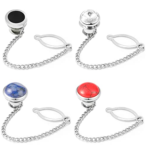 Tie Pins for Men Silver Tie Pins with Chain, Tie Tack Pins Brooch Personalized Wedding Business Gifts - color: 4pcs-A