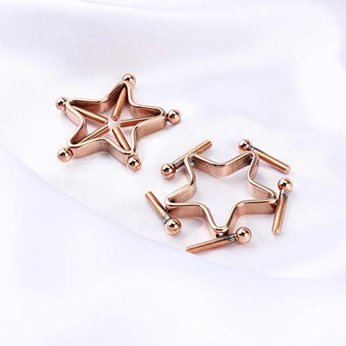 1 Pair Adults Non-Piercings Nipple Shield Adjustable Body Piercing Geometric Stars Nipple Clamp Ring Body Jewelry - color: #1 Rose Gold