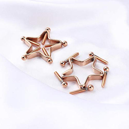 1 Pair Adults Non-Piercings Nipple Shield Adjustable Body Piercing Geometric Stars Nipple Clamp Ring Body Jewelry - color: #1 Rose Gold