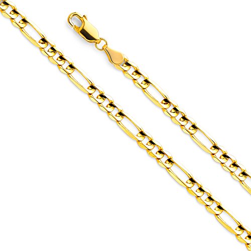 14k Gold Diamond-Cut Solid Figaro Pave Chain Link - size: Length 7.5 Inches (Bracelet), style: 14k 4.5mm (Yellow)