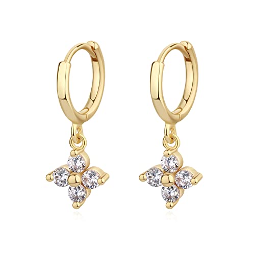 DAILY VIBES Cute Gold Mini Dangle Huggie Hoop Earrings for Women Trendy | 14K Gold Plated, Dainty Cubic Zirconia, Small Hoop Earrings with Charm Drop, Jewelry Gift for Women Ladies - color: Small Flower CZ