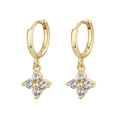 DAILY VIBES Cute Gold Mini Dangle Huggie Hoop Earrings for Women Trendy | 14K Gold Plated, Dainty Cubic Zirconia, Small Hoop Earrings with Charm Drop, Jewelry Gift for Women Ladies - color: Small Flower CZ