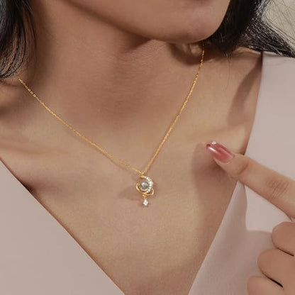 925 Sterling Silver Crescent Necklace Moon Star Pendant for Women | 14K Gold Plated Crystal Moon Necklace Dainty CZ Birthstone Ramadan Moonstone Necklace Birthday Jewelry for Mom Wife Daughter - color: Gold