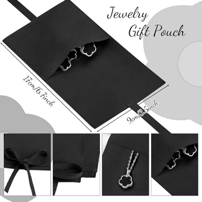 Lucky Flower Alloy Jewelry, Lucky Flower Design Necklace Earrings Bracelet Bangle Ring Jewelry Set, Clover Gold Plated Chain Wrap Ornament & Plush Pouch for Women - color: Silver