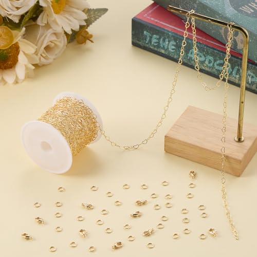 Jabogrii 16.4 Feet Heart Jewelry Chains Gold Brass Chain for Jewelry Making | Women Necklace Bracelet DIY Craft Chain Bulk Permanent Jewelry Making Roll - color: Heart Gold