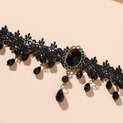 Gothic Black Choker Necklace, Elegant Lace Collar Design, Adjustable Velvet Ribbon, Dark Jewelry for Women, Unique Goth Gifts - style: Black Diamond