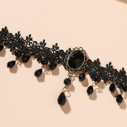 Gothic Black Choker Necklace, Elegant Lace Collar Design, Adjustable Velvet Ribbon, Dark Jewelry for Women, Unique Goth Gifts - style: Black Diamond