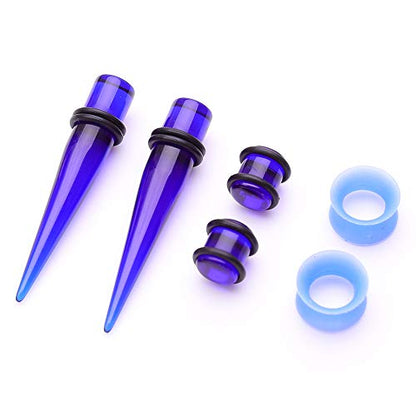 JieyueJewelry 50/54 Pcs Ear Stretching Kit 14G-00G | Acrylic Tapers & Plugs with Silicone Tunnels, Ear Gauges Expander Set Body Piercing Jewelry for Women and Men - color: Clear Blue