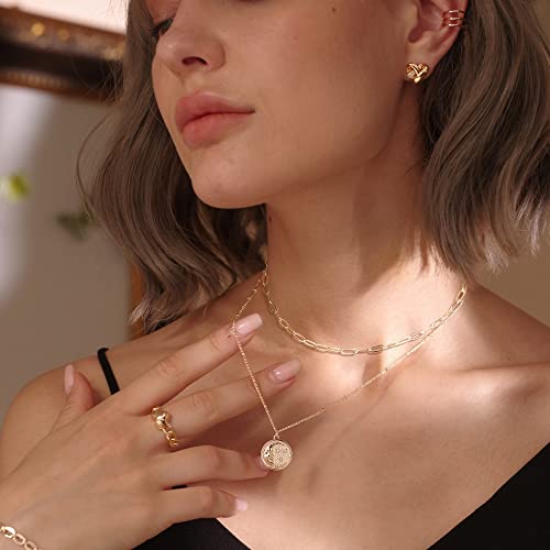 MEVECCO Dainty Pendant Layered Necklaces for Women | 18K Gold Plated Brass, 2-Piece Set With A Choker-Length Upper Layer, Wear Together Or Separately, Refined Everyday Style - style: Layer Cresent Moon