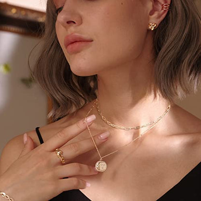 MEVECCO Dainty Pendant Layered Necklaces for Women | 18K Gold Plated Brass, 2-Piece Set With A Choker-Length Upper Layer, Wear Together Or Separately, Refined Everyday Style - style: Layer Cresent Moon
