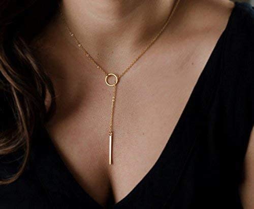 Dcfywl731 Minimal Dainty Gold Plated Dangle Earrings Layered Bar Pendant Neckalce Gold Long Y-Necklace Gold Earrings and Necklaces Set Delicate Lariat Chain Jewelry for Women - color: C1: rose gold jewelry set