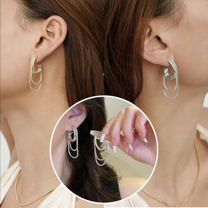 2 Pairs Gold/Silver Hoop Earrings For Women Set Trendy,14K Plated Gold Chunky Huggie Hoop Earings Pack,Oval Twisted Statement Silver Hoops,Fashion Jewelry Gift - color: 21) chain hoops