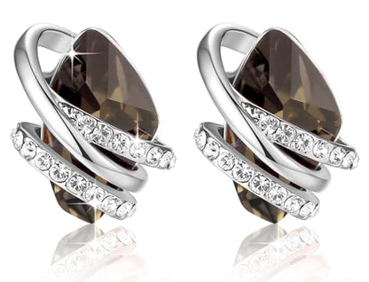 Gifts for Women, Wish Stone Stud Earrings with Birthstone Crystals, 18K Rose Gold Plated or Silver-tone - color: 212-Silver Black Crystal-Silvertone