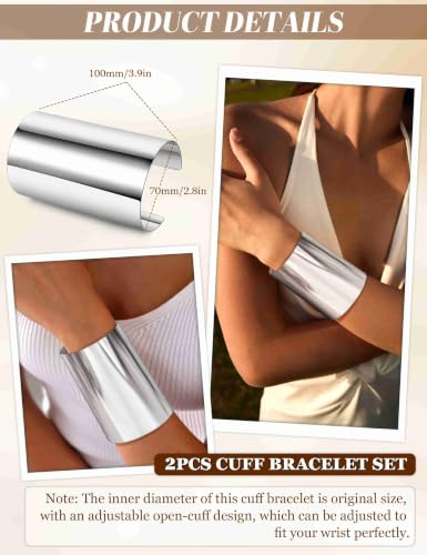 2 Pcs Gold Cuff Bangle Bracelet Set for Women Irregular Minimalist Statement Bangle Bracelets Wide Open Chunky Wire Bracelets Wrist Cuff Adjustable Hammered Bracelet - color: Silver C