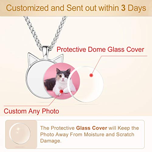 Custom4U Personalized Photo Necklace - Custom Heart/Oval/Round Charm Necklaces with Picture + Chain Adjustable - Stainless Steel/Acrylic Pendant Memorial Jewelry Christmas Gifts for Women - color: A-Silver Color