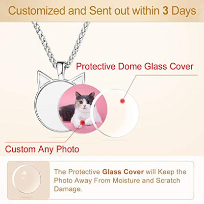 Custom4U Personalized Photo Necklace - Custom Heart/Oval/Round Charm Necklaces with Picture + Chain Adjustable - Stainless Steel/Acrylic Pendant Memorial Jewelry Christmas Gifts for Women - color: A-Silver Color