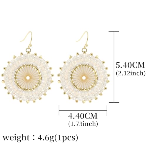 Colorful Bead Earrings For Women Summer Beach Handmade Bead Earrings Bohemia Hoop Dangle Earring For women - color: White