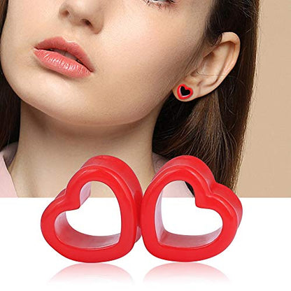 Qmcandy 6pcs/18pcs Heart Shape Acrylic Ear Tunnels Plugs Set Mix Color Stretcher Expander Piercing Tunnels Gauge 6G-7/8 inch - color: 9 pairs, 1/2"(12mm)