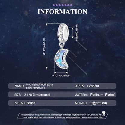 Celestial Bead Charms for Bracelets, Star Moon Dreamcatcher Dangle Charms, Silver Tone Copper, Glass Resin CZ Accents, Charm Beads for Women Jewelry Making, Gift Box Included - color: Opal Crescent Moon Dangle Charm