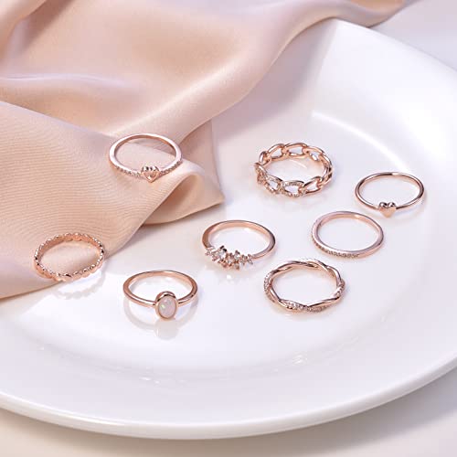 PLOMFOV 14K Gold/Silver Plated Stacking Rings Set for Women Non Tarnish CZ Heart Simple Cute Stackable Rings Dainty Trendy Gold Statement Rings Plain Band Size 4-12 - color: Rose Gold Tone