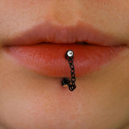 3 Pcs 316L Stainless Steel 16G Tragus Helix Rook Piercing Jewelry with Chain, Cartilage Earrings for Women, Belly Button Ring Vertical Labret Lip Piercing Jewelry - color: Black, size: Full Setting