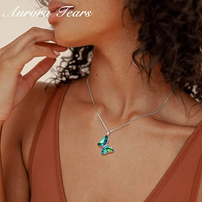 Aurora Tears Butterfly Necklace Earrings Ring Bracelet - Women 925 Sterling Silver Animal Butterflies Birthstone Pendant Crystal Wedding Birthday Jewelry - color: pendant-E.May
