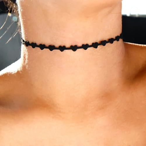 Fesciory Black Necklaces for Women, Adjustable Layered Velvet Leather Lace Collar Necklace, Goth Jewelry Gifts. - color: Small Heart