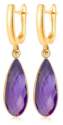 Geometric 14K Gold Crystal Stone Quartz Gemstone Leverback U Hoop Drop Dangle Earrings Jewelry for Women - color: C04