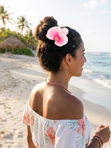 WELROG 3-Pcs Metal Hawaiian Orchid Hair Pins, Non-Slip Stick for Beach Updo | Tropical Flower Vibes,Weddings and Vacations - color: Pink1+Pink2+Orange