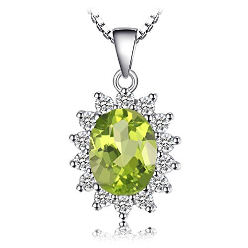 JewelryPalace Princess Diana Kate Middleton Natural Amethyst Citrine Garnet Peridot Topaz Created Ruby Sapphire Simulated Emerald Pendant Necklace for Women, 925 Sterling Silver Gemstone Jewelry Set - color: S-Sterling Silver-peridot