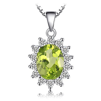 JewelryPalace Princess Diana Kate Middleton Natural Amethyst Citrine Garnet Peridot Topaz Created Ruby Sapphire Simulated Emerald Pendant Necklace for Women, 925 Sterling Silver Gemstone Jewelry Set - color: S-Sterling Silver-peridot