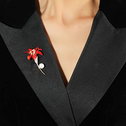 Red Rose Flower Brooches and Pins for Women Costume Jewelry Brooch Pins Broches Jewelry for Women Elegant Lady Pin - style: Lily