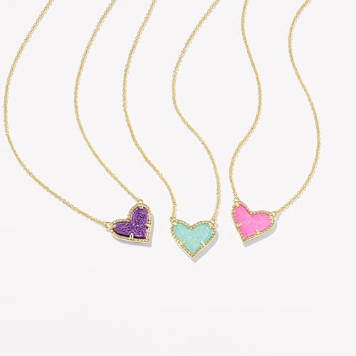 Kendra Scott Ari Heart Adjustable Length Pendant Necklace for Women, Fashion Jewelry - color: GOLD - BRIGHT AQUA DRUSY