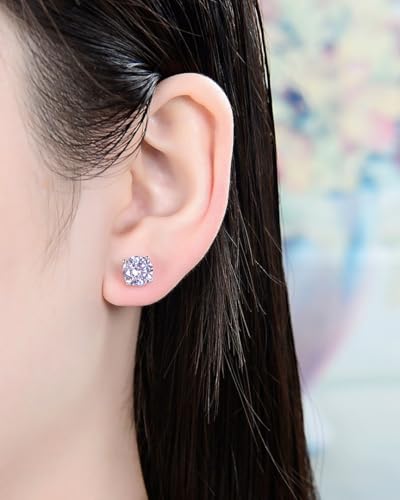 Adabele Authentic Sterling Silver Birthstone Stud Earrings 6mm 8mm Cubic Zirconia Imitation Diamond Gemstone Hypoallergenic Nickel Free Tarnish Resistant Women Fine Jewelry - color: June, size: 8mm/2 Carat/Large