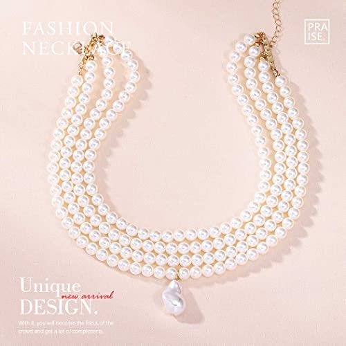 Jovono Pearl Choker Necklace Chunky Faux Pearl Collar Necklaces Boho Layered Statement Necklace Jewelry for Women