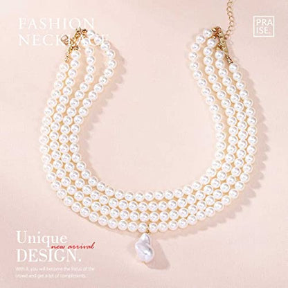 Jovono Pearl Choker Necklace Chunky Faux Pearl Collar Necklaces Boho Layered Statement Necklace Jewelry for Women