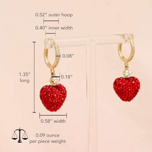 Sonateomber Gold Silver Small Hoop Dangle Earrings for Women, Trendy Dainty Rhinestone CZ Dangling Prom Wedding Leaf Flower Snowflake Butterfly Starfish Fashion Jewelry Gift - color: Red Heart
