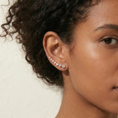Reffeer Solid 925 Sterling Silver 7 Crystals Cuff Earrings Climber for Women Crawler Earrings Wraps - color: C-Rose Gold