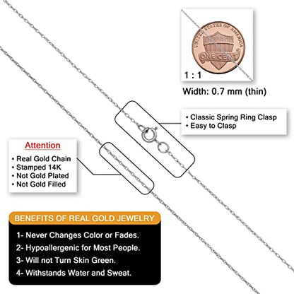 Kooljewelry Womens Classic Rope Chain - 14k White Gold Barely-There Necklace Thin Lightweight - size: 16 inch, style: 0.7 mm wide