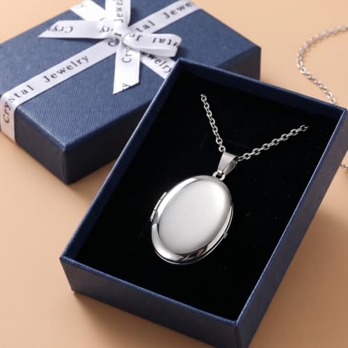PHOCKSIN Personalized Locket Necklace for Women Photo Necklace with Customized Picture Birth Flower Birthstone Customizable Birthday Gifts - color: #11-Oval Silver
