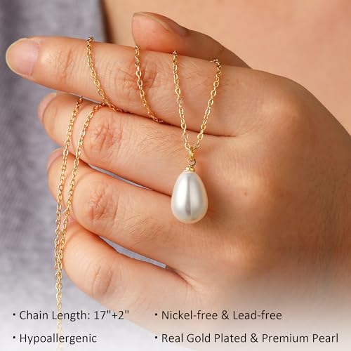 Ritach Pearl Necklaces for Women - Real Gold Plated Dainty Pearl Necklace Daisy Round Drop Pearl Choker Necklace Layered Gold Necklace for Women Teen Girls Bridesmaid Wedding Birthday Gifts - style: Gold-Drop Pearl
